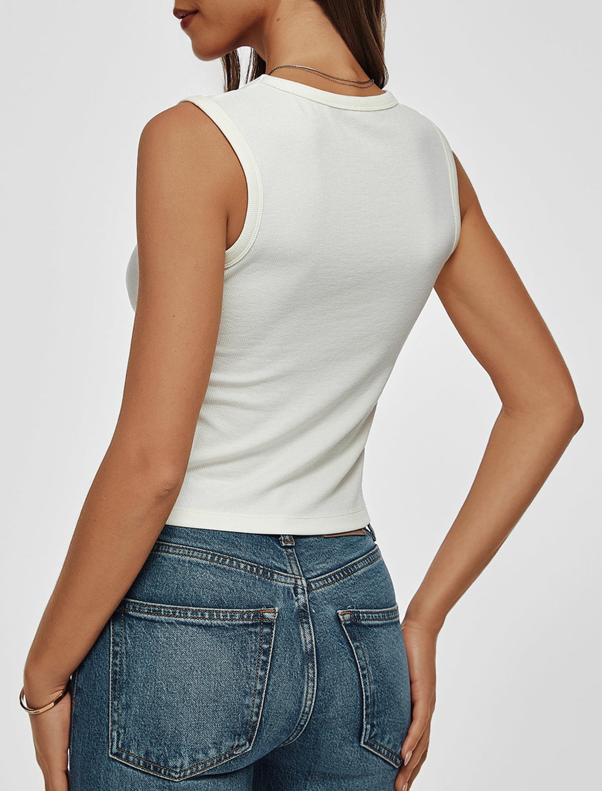BESTPOEM Cropped Tank Tops for Women Wide Strap Ribbed Scoop Neck Sleeveless Tops Summer Going Out Basic Trendy Slim Fitted 2025 Vacation Clothes White Medium