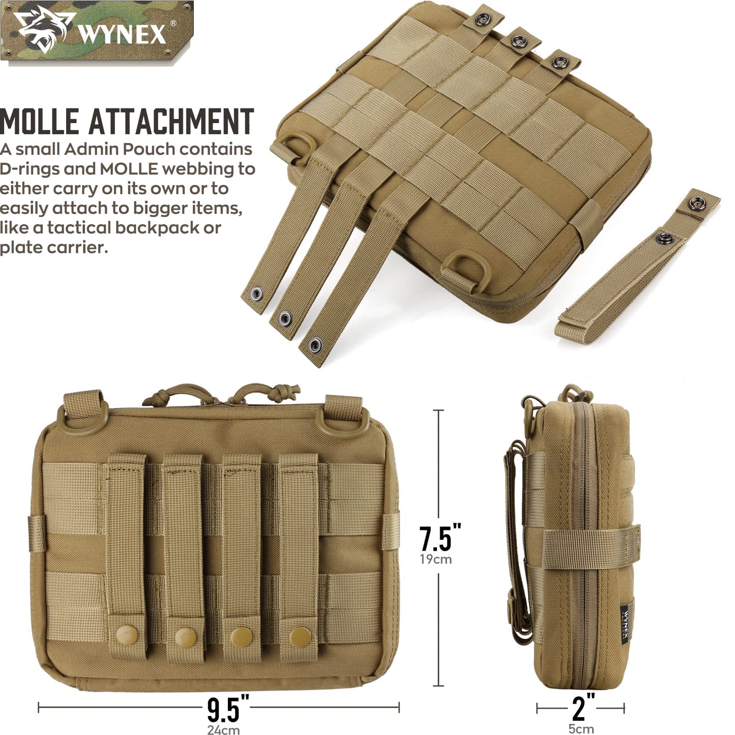 WYNEX Tactical Admin Molle Pouch, Medical EDC EMT Utility Bag Shell Design Attachment Pouches Hiking Belt Bags