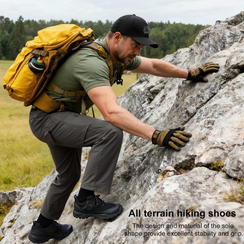 HUMTTO Men's All-Purpose Waterproof Hiking Shoes – Lightweight & Breathable Non-Slip Trekking Trail Shoes 13 Black