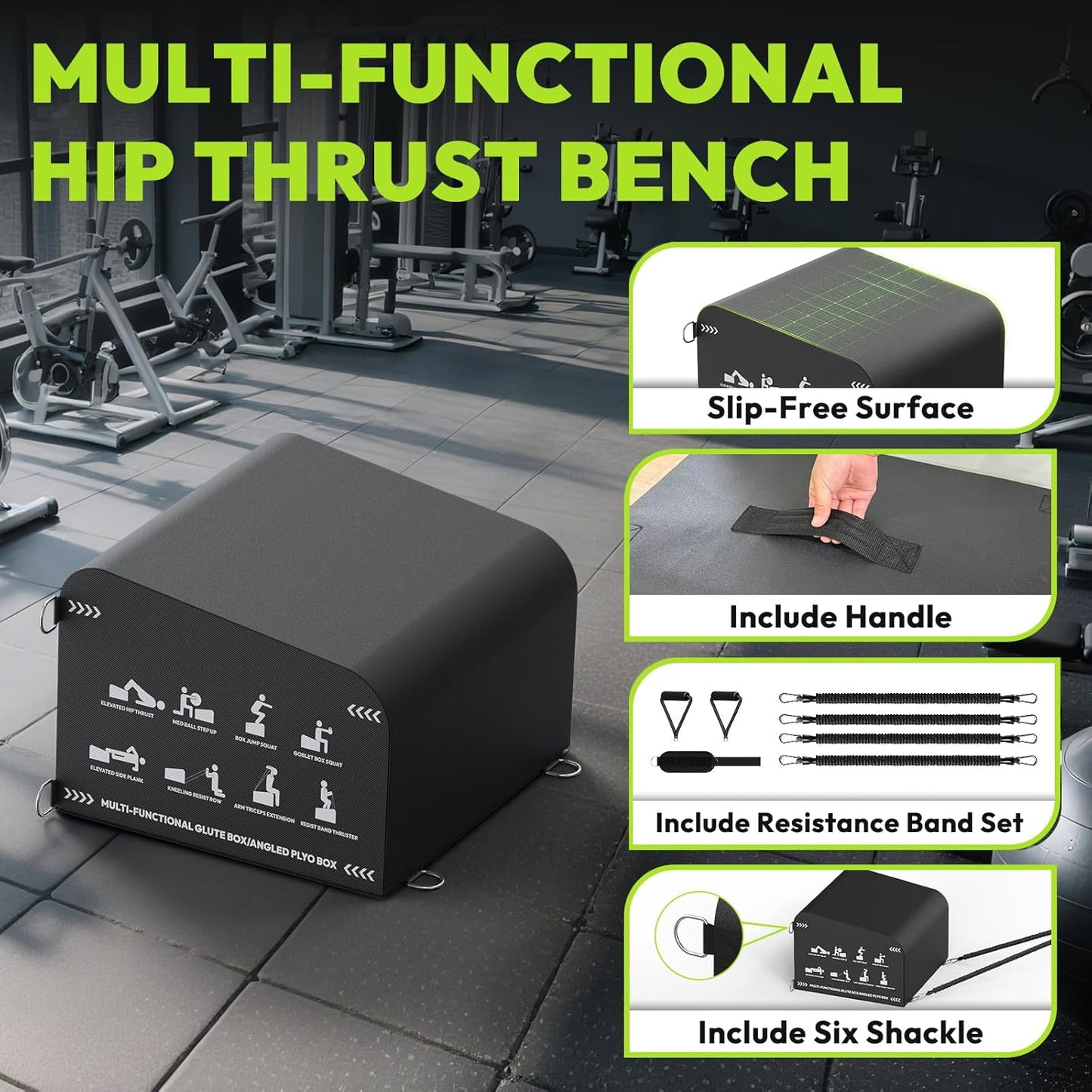 Hip Thrust Bench - Multi-Functional Slip-Free Glute Machine for Home & Gym | Ideal for Squats, Push-Ups, Box Jumps