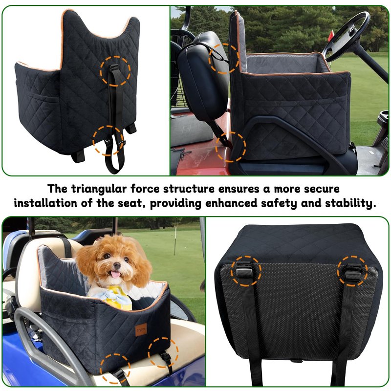 Urgown Universal Golf Cart Dog Seat for Small/Medium Dogs and Cats, Fully Detachable and Washable Pet Seat with Safety Leash Inside, Easy to Install/Flippable Seat Bottom Required(Black/Gray, Small)