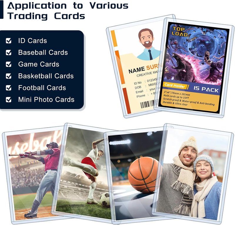 Top Load Card Sleeves - 15 Pack Hard Plastic Protectors for Trading, Baseball & Game Cards | 3"x4"