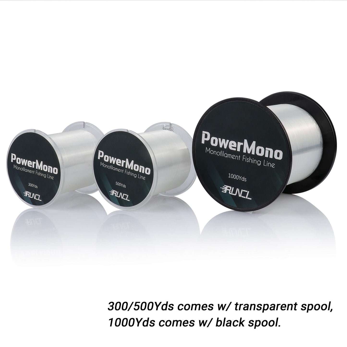 RUNCL PowerMono Fishing Line, Monofilament Fishing Line - Ultimate Strength, Shock Absorber, Suspend in Water, Knot Friendly - Mono Fishing Line (Clear, 3LB(1.4kgs), 300yds)