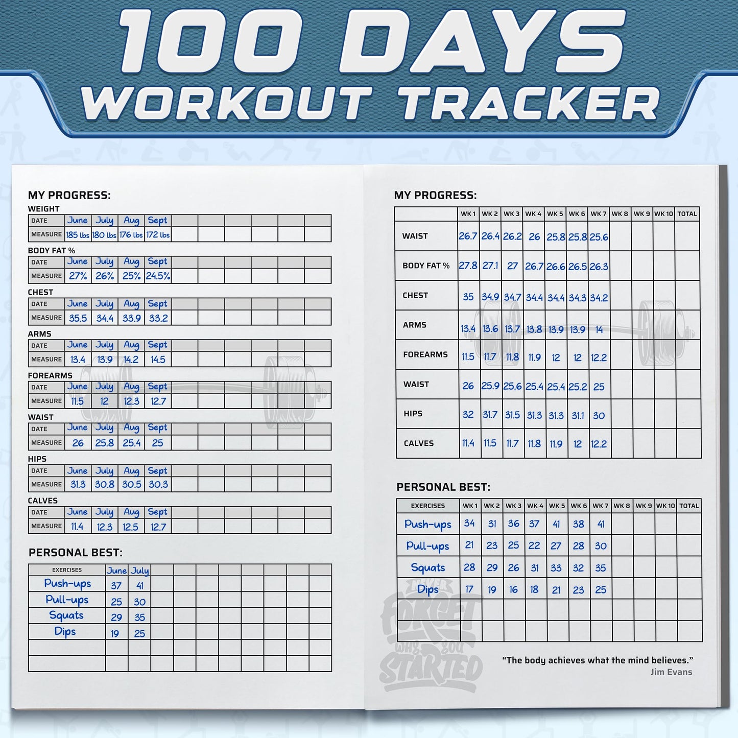 Workout Log Gym - 6 x 8 Inches - Hardback Gym and Fitness Diary with Heavy-Duty Covers - Set Goals, Track 100 Workouts and Record Progress - Charcoal Gray