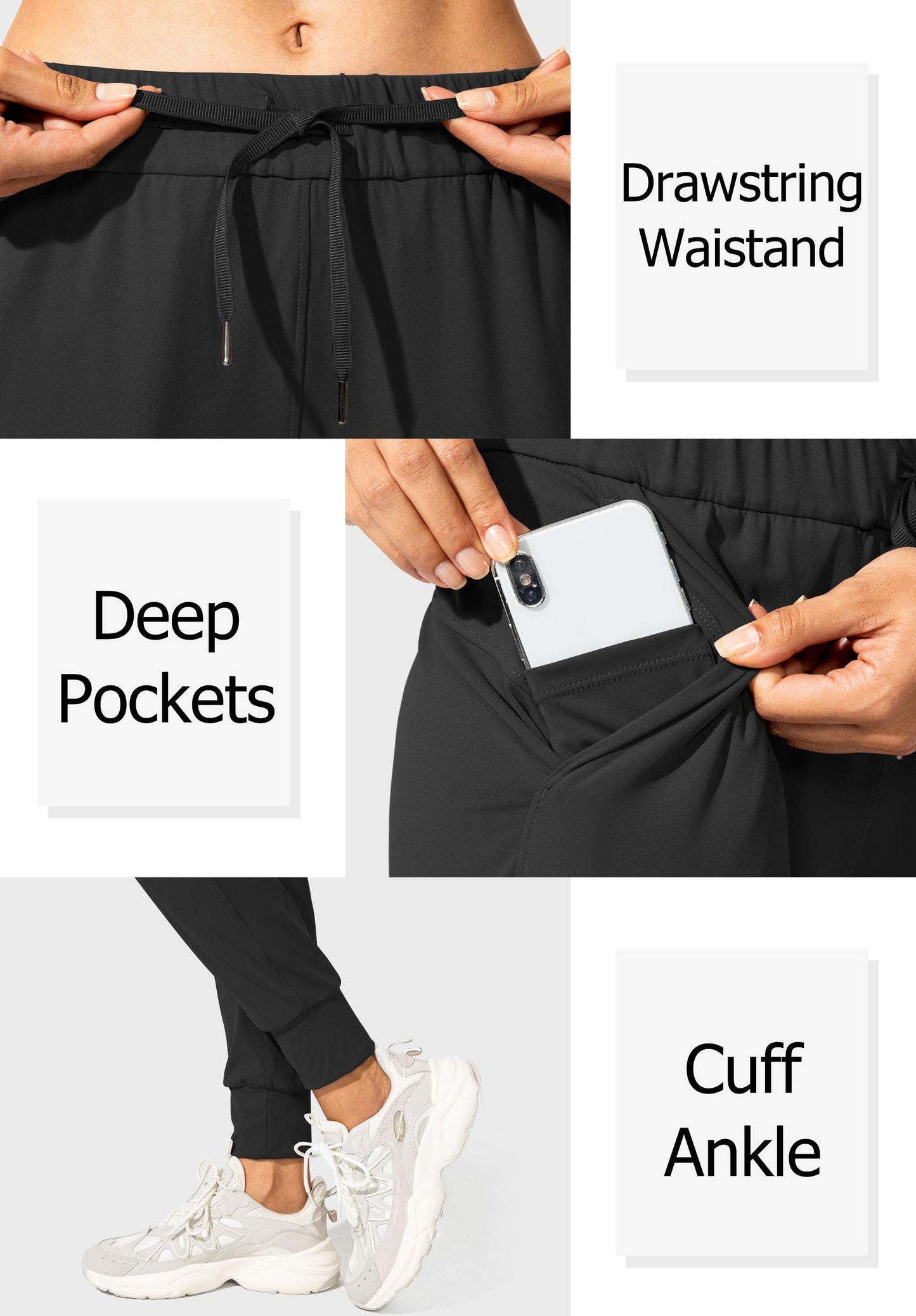 SANTINY Women's Joggers Pants Pockets Drawstring Running Sweatpants for Women Lounge Workout Jogging(Black_S)
