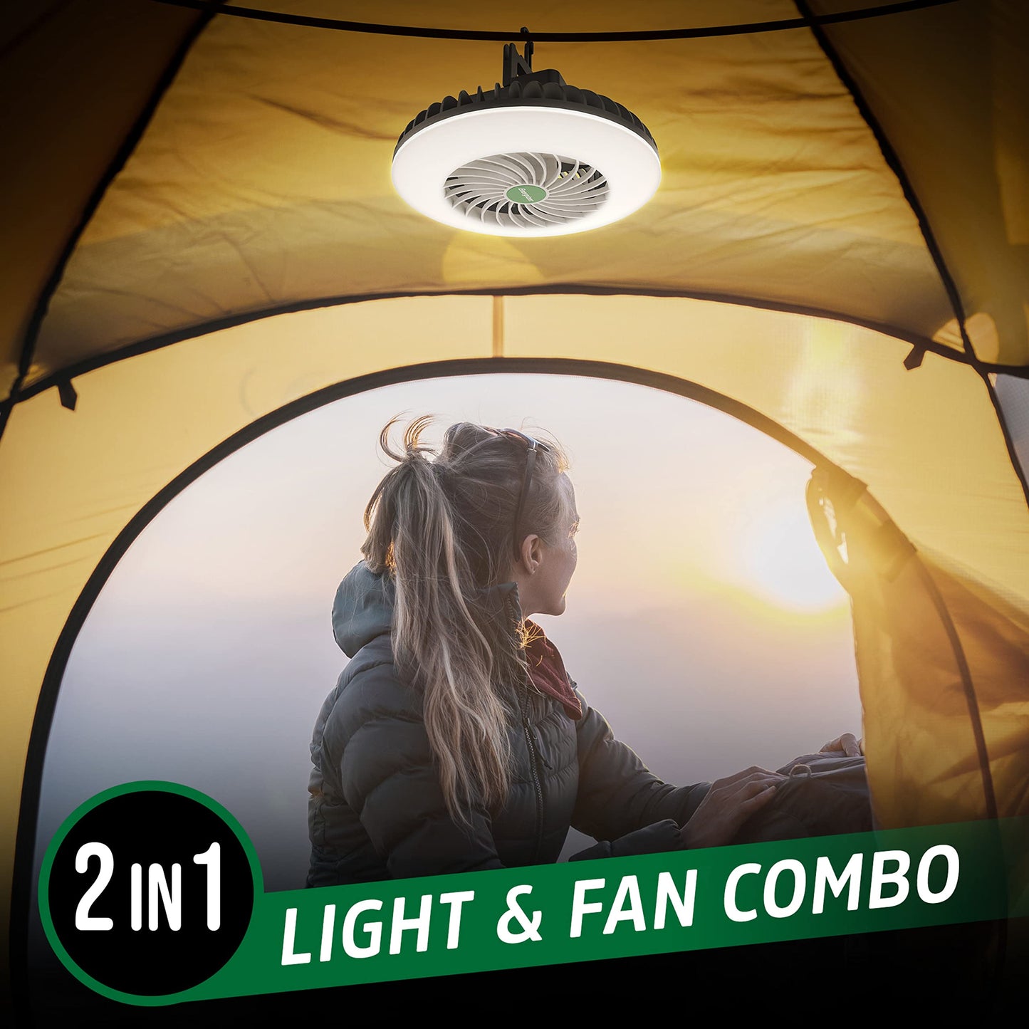 ENERGIZER LED Camping Lantern with Tent Fan S500 PRO, Rechargeable Camping Fan Light with Hanging Hook for Camping, Hiking, Hurricane, Emergency (USB Included)