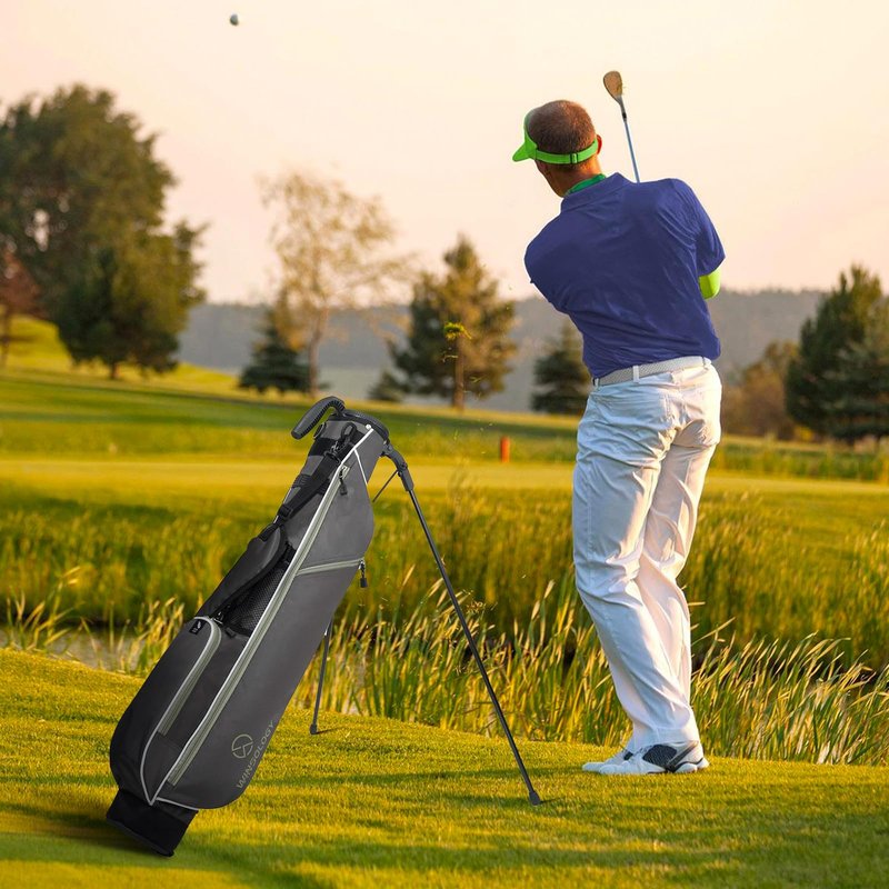 T WINSOLOGY Small Golf Bags for Men Golf Stand Bag Lightweight Golf Easy Carry Bag with Strap and Stand for The Driving Range, Par 3 and Executive Courses Golf Bags for Men or Women. (Grey/Wasabi)