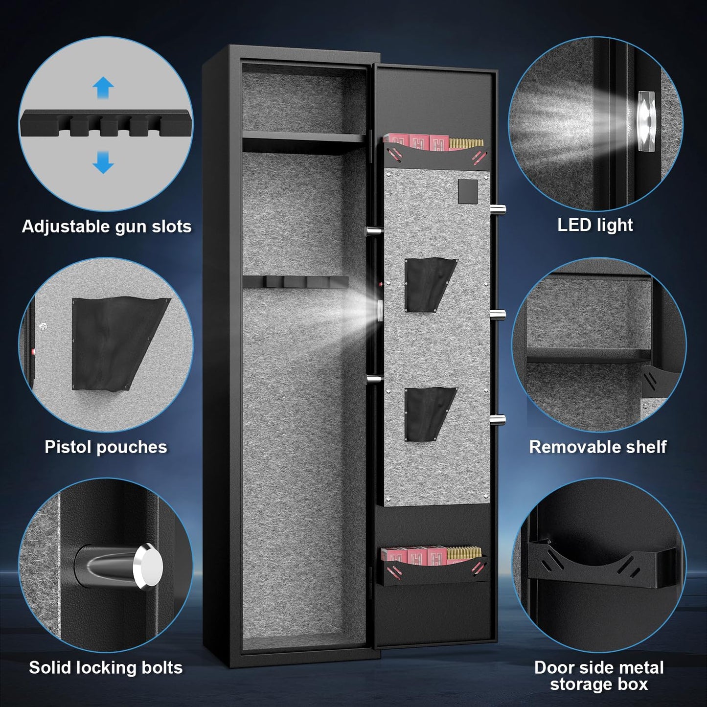 silkight Gun Safe, 1-2 Gun Safes for Home Rifle and Pistols, Quick Access Gun Safe for Rifles and Shotguns with Adjustable Gun Support & Removable Shelf, Long Gun Safe with Dual Alarm & Mute Mode