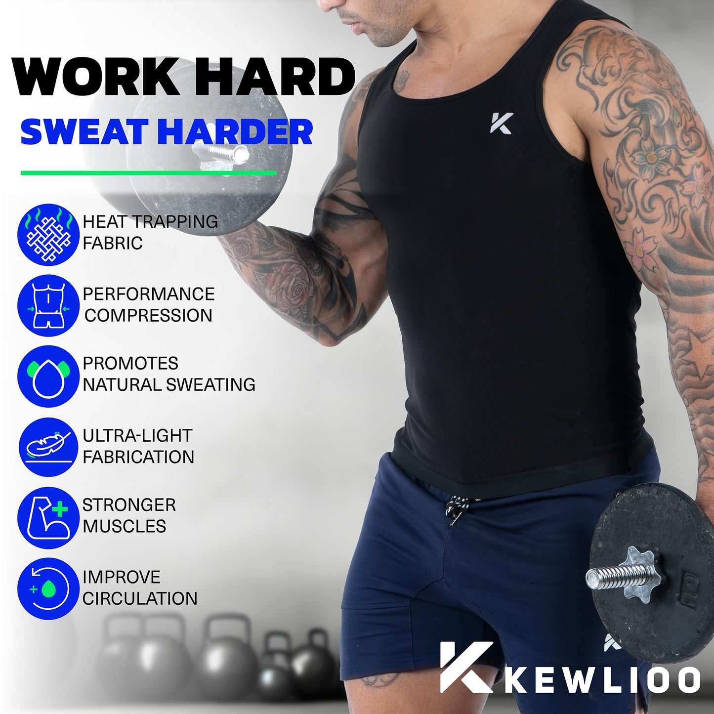 Kewlioo Men's Heat Trapping Pullover Sweat Enhancing Vest - Sauna Suit Shirt Compression Vest Shapewear Top for Gym Exercise (Multicolor, Large-X-Large)