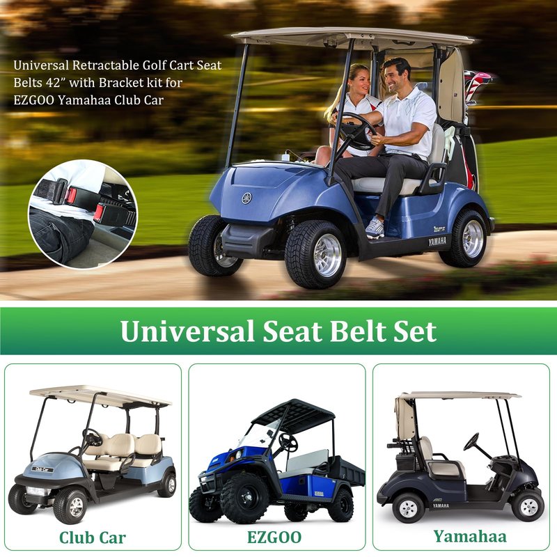 Podoy Retractable Seat Belt Kit for Golf Carts (Set of 2), Compatible with Club Car E-Z-GO TXT and Yamahaa, Auto-Retracting Design 42" Seat Belts for Many Utility Vehicles