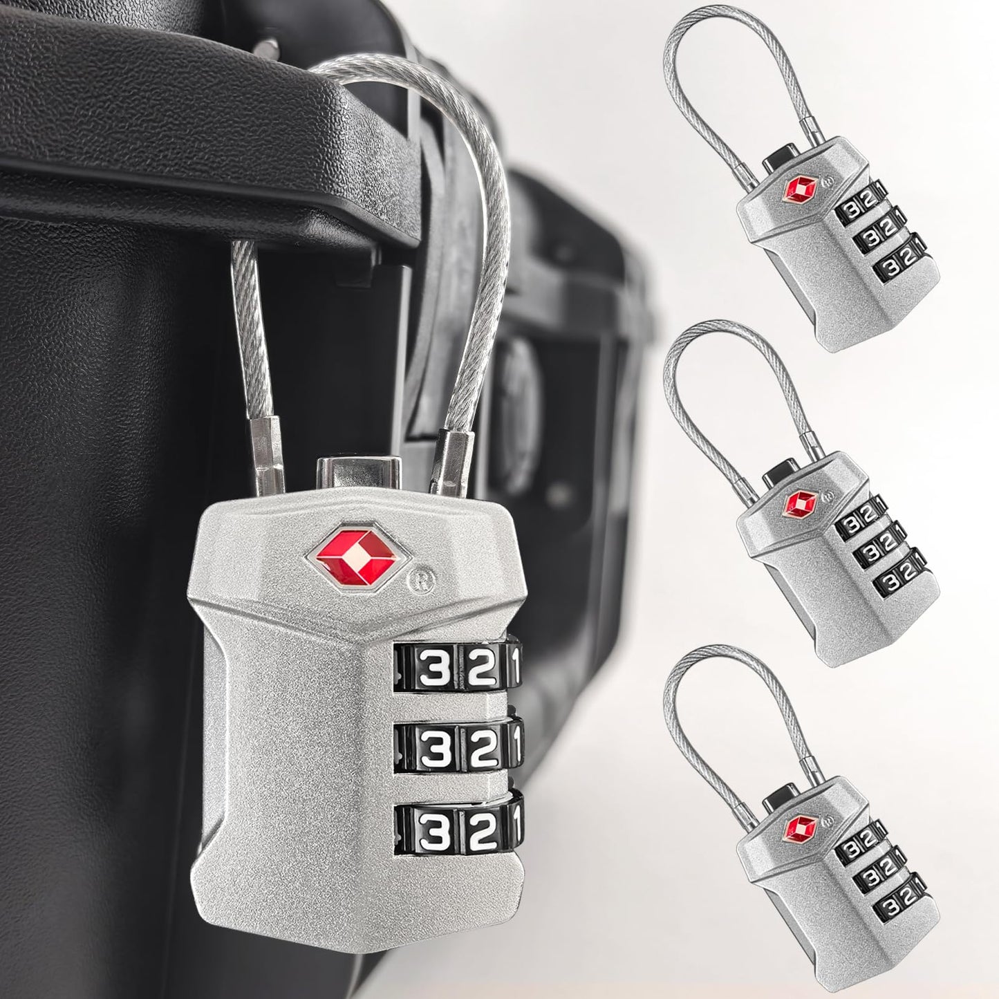LAFENLIN TSA Cable Lock 4-Pack for Luggage & Gun Cases,3-Dial Combo Padlock