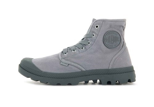 Palladium Men's Pampa Hi Boot, Vegan Canvas Lace Up Boot, Gray Flannel, 7 M