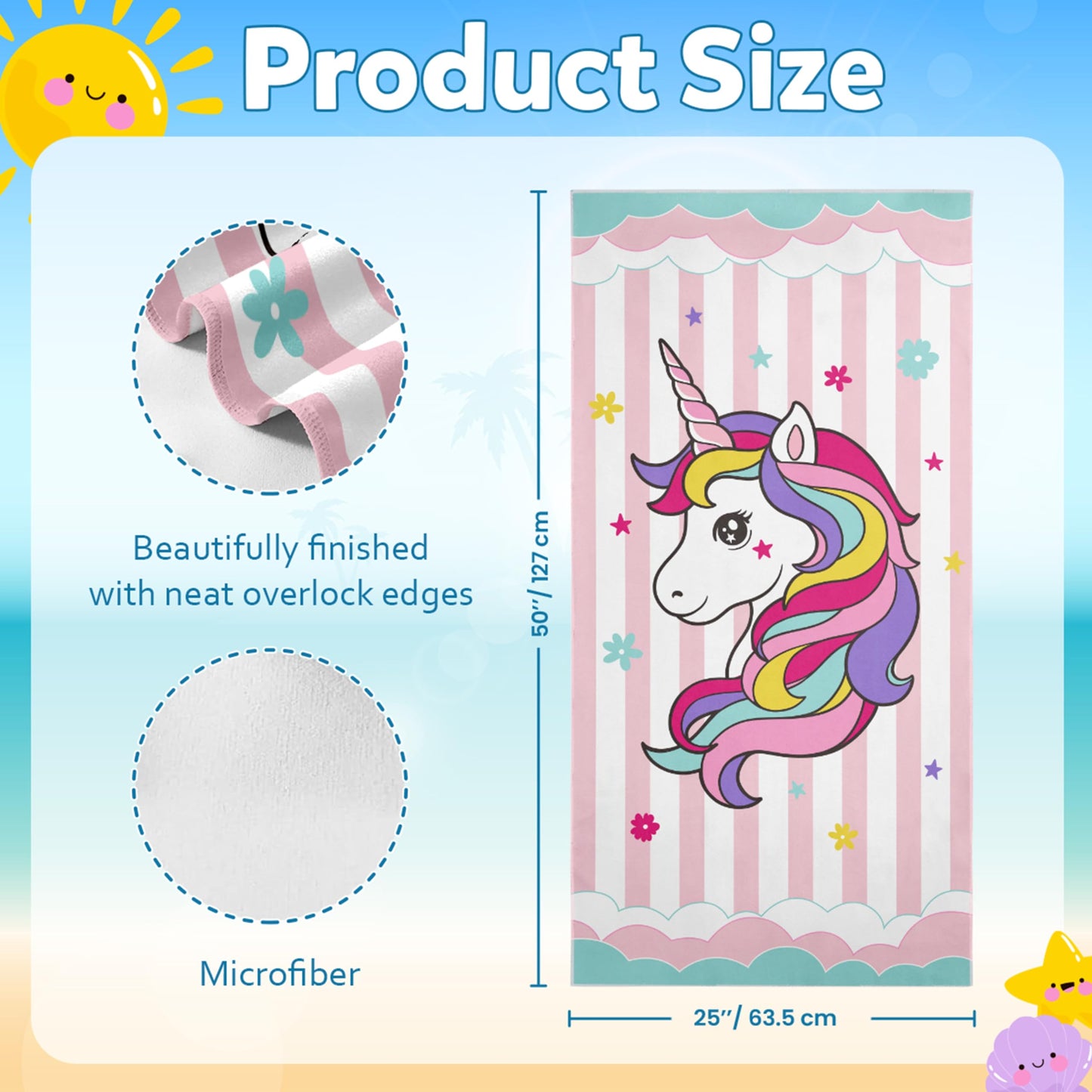 SANDJEST Unicorn Beach Towel for Girls - 60"x30" Quick Dry Lightweight Microfiber Suede Sand Free Kids Towels - Perfect for Beach Pool Swim Bath Travel Picnic Camping