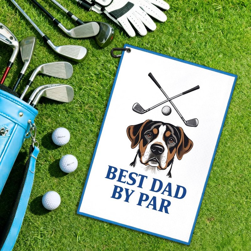 Juoqg Best Dad By Par Golf Towel, Funny Golf Bag Towel with Clip, Dog Lover Golfing Accessories, Father Christmas Retirement Birthday Gifts for Dog Dad Lover Golfer, Golfing Gifts for Pet Owner Friend