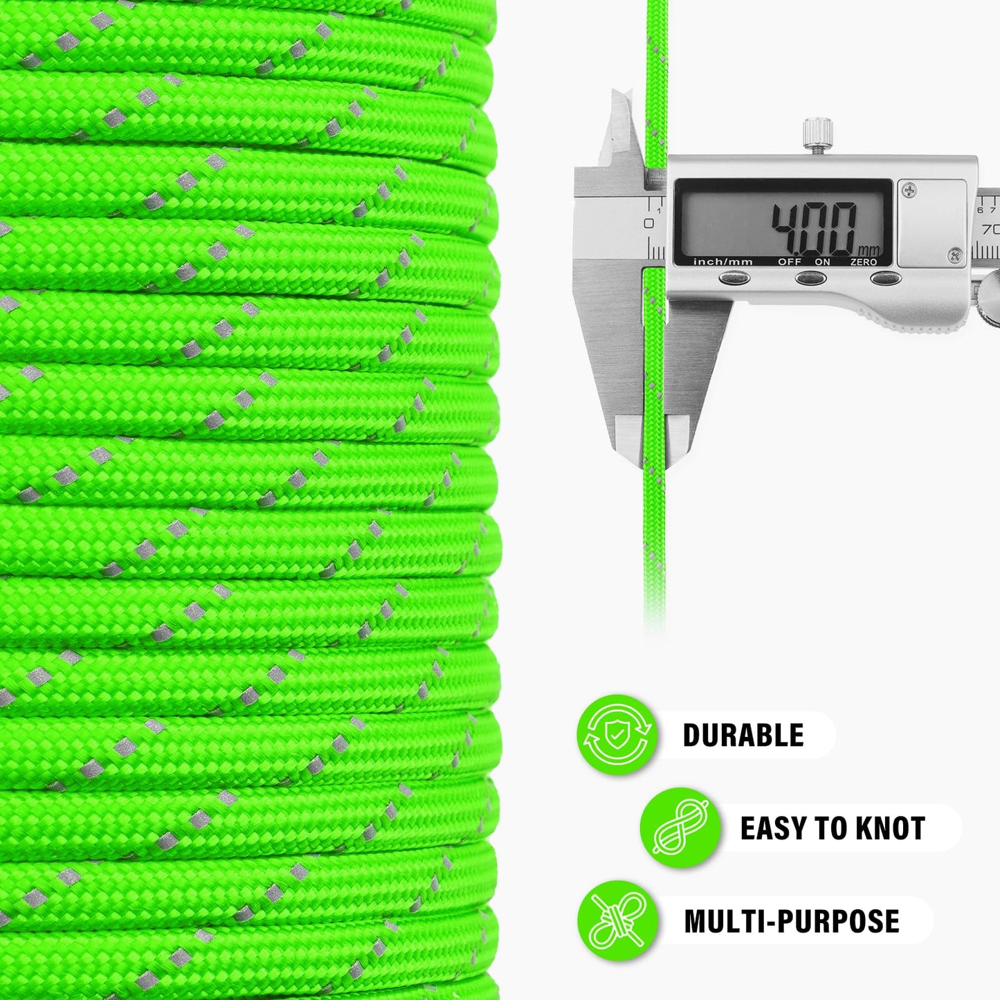 TRIBERION Reflective Paracord Rope 750 lb - 1000ft 5/32" Parachute Cord 4MM 12-Strand para Cord - Heavy Duty Spool String for Survival,Camping Gear, Survival Bracelet, Clothesline - Neon Green