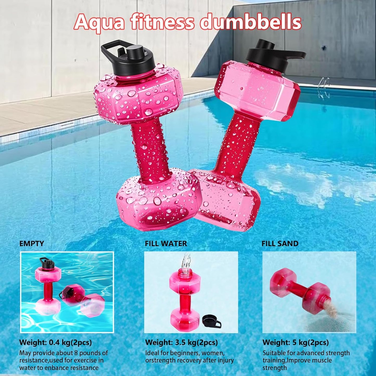 SIXRARI Water Weights for Pool Exercise - Non-Slip Adjustable Aqua Dumbbells for Arm Toning & Fitness | 2 PCS Set