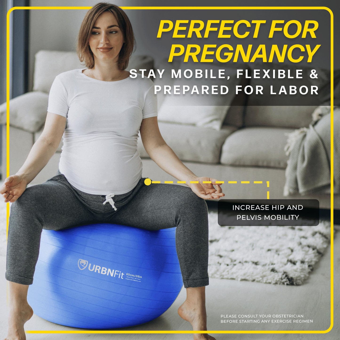URBNFit Exercise Ball - Yoga Ball in Multiple Sizes for Yoga, Pilates, Pregnancy, Stability - Anti-Burst Swiss Balance Ball w/Quick Pump – Office Ball Chair for Home and Gym – 18 Inch - Blue