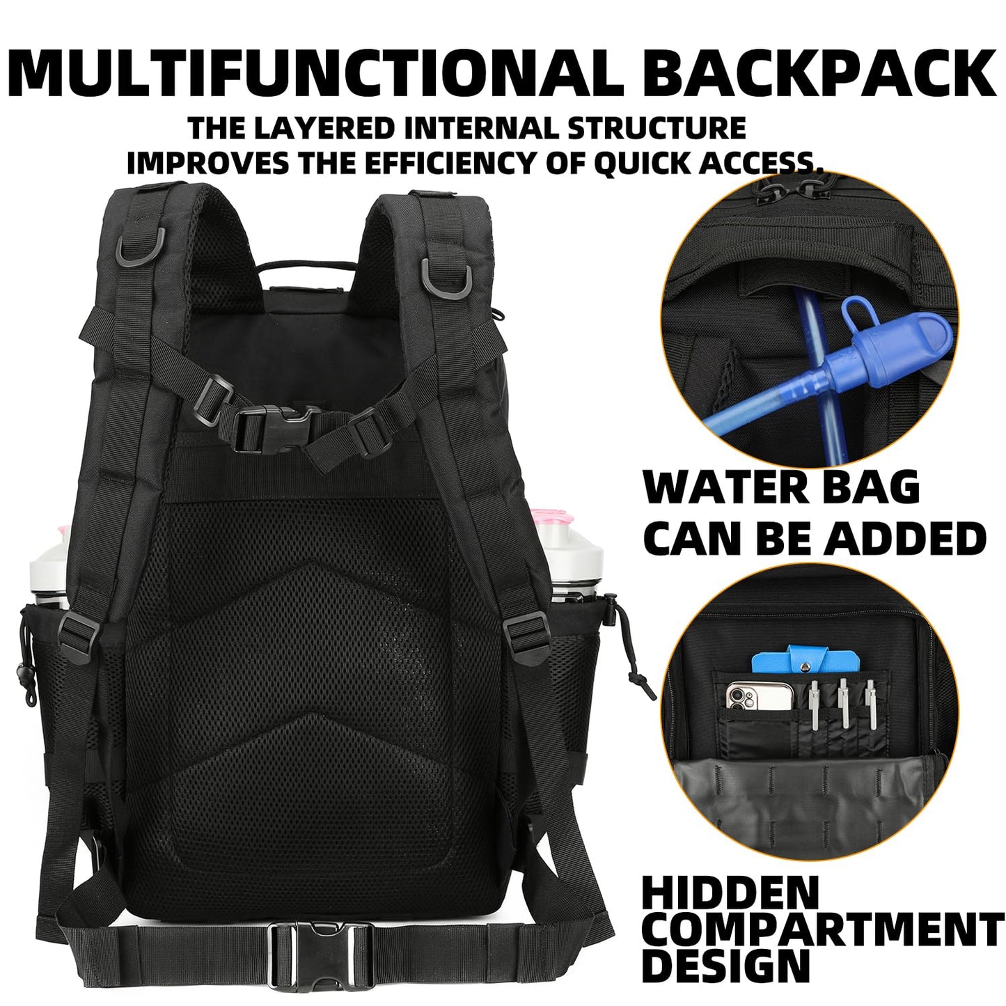 Lovelinks21 25L Tactical Backpack for Men Women Military Backpack Army Assault Pack Molle Backpack Small Bug Out Bag Travel Rucksack Daypack (Black)