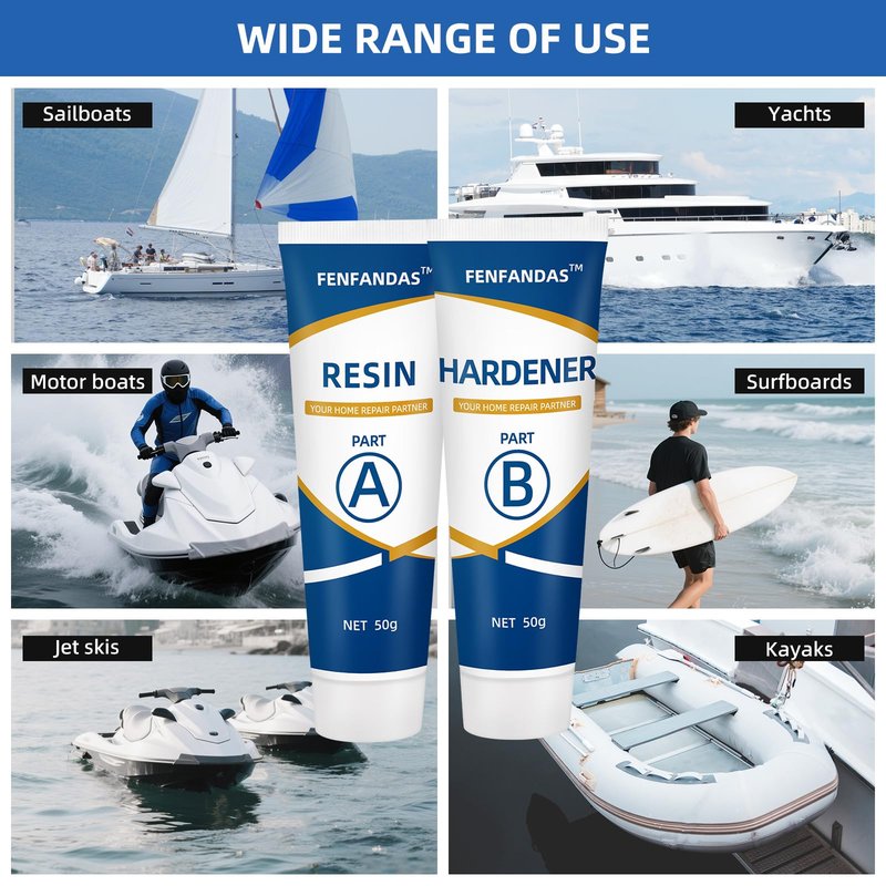 FENFANDAS Fiberglass Boat Repair Kit White, Gel Coat Repair Kit for Boats, Marine Fiberglass Repair Kit for Boats, Epoxy Filler for Boats, Fiberglass Repair Kit Fix Holes Chips Pits Cracks