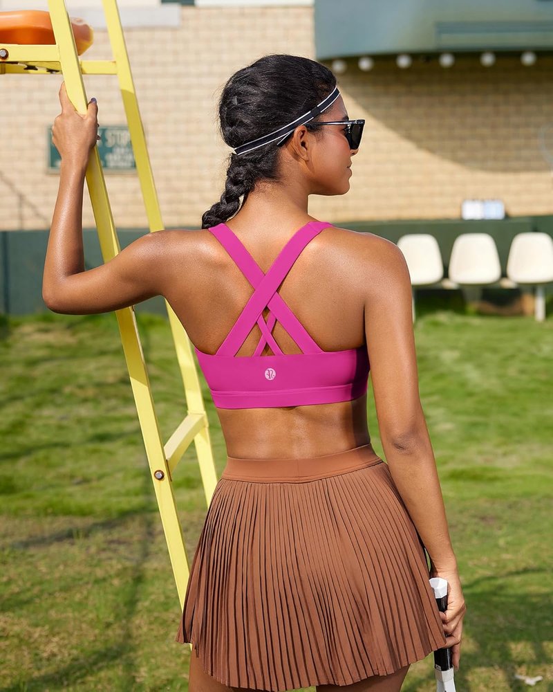 Running Girl Sports Bras for Women - Padded Criss-Cross Back Medium Support with Removable Cups