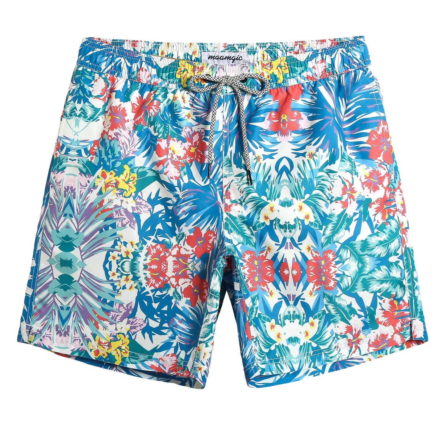 maamgic Mens Swim Trunks Quick Dry Swim Shorts with Mesh Lining Funny Swimwear Bathing Suits 7inch Hawaii Floral XX-Large