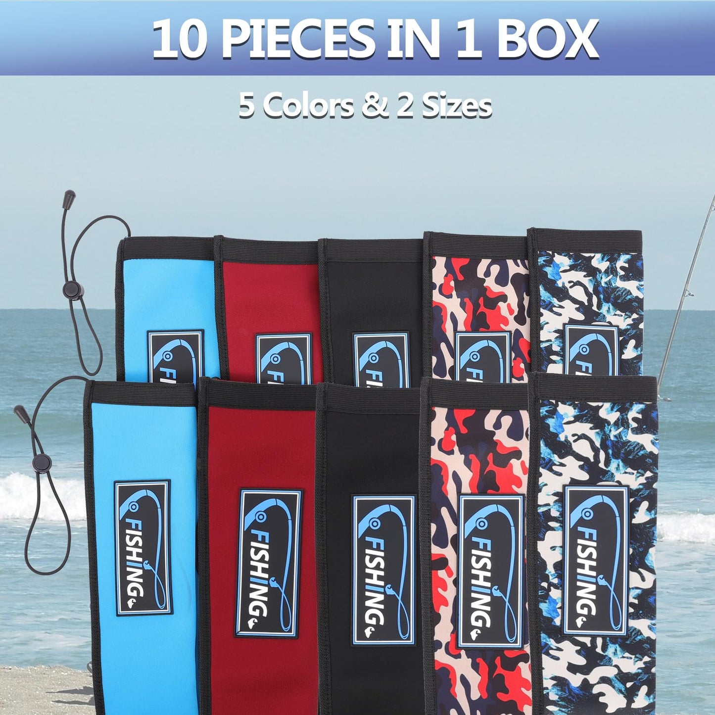 KPEPIX 10Pcs Pre.Sent Set Neoprene Fishing Rod Sleeves, Fishing Pole Socks