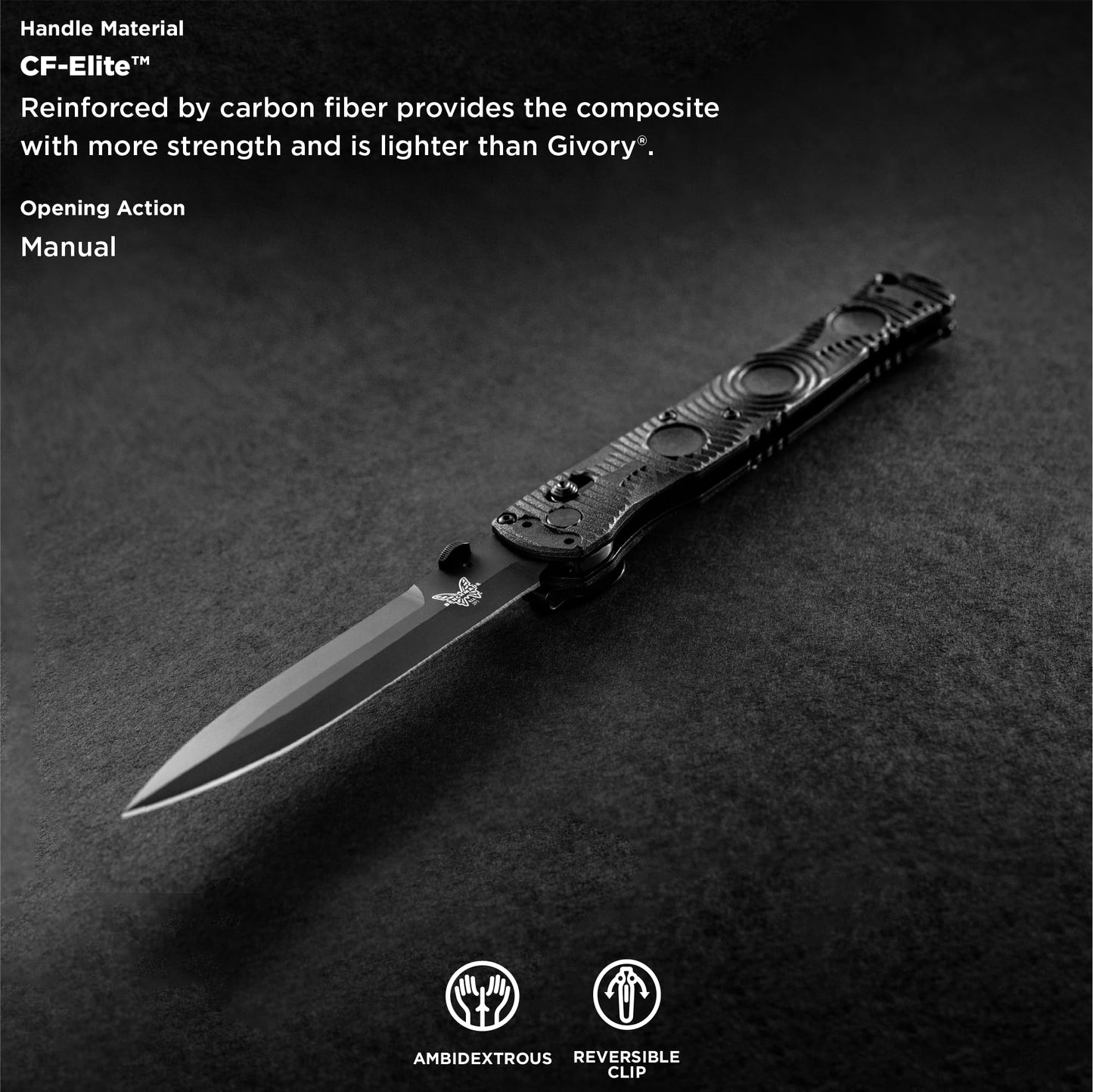 Benchmade - SOCP 391BK Tacticle Knife with Graphite Black CF Elite Handle (391BK)