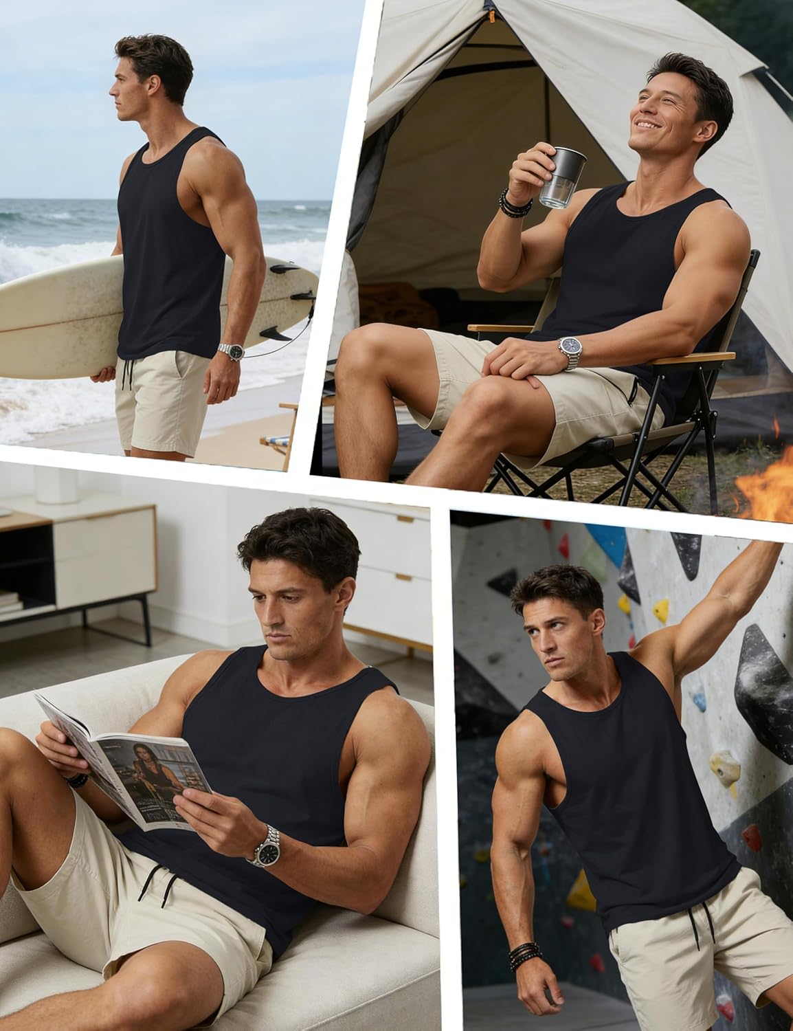 Men's Cotton Tank Tops - Sleeveless Workout Shirts for Summer | Black XL