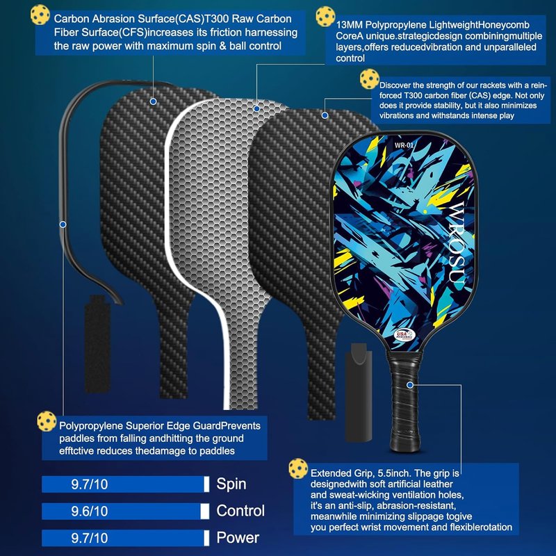 Carbon Fiber Pickleball Paddles Set - USAPA Approved Lightweight Rackets for All Ages | 2 or 4 Paddles, Balls & Bag