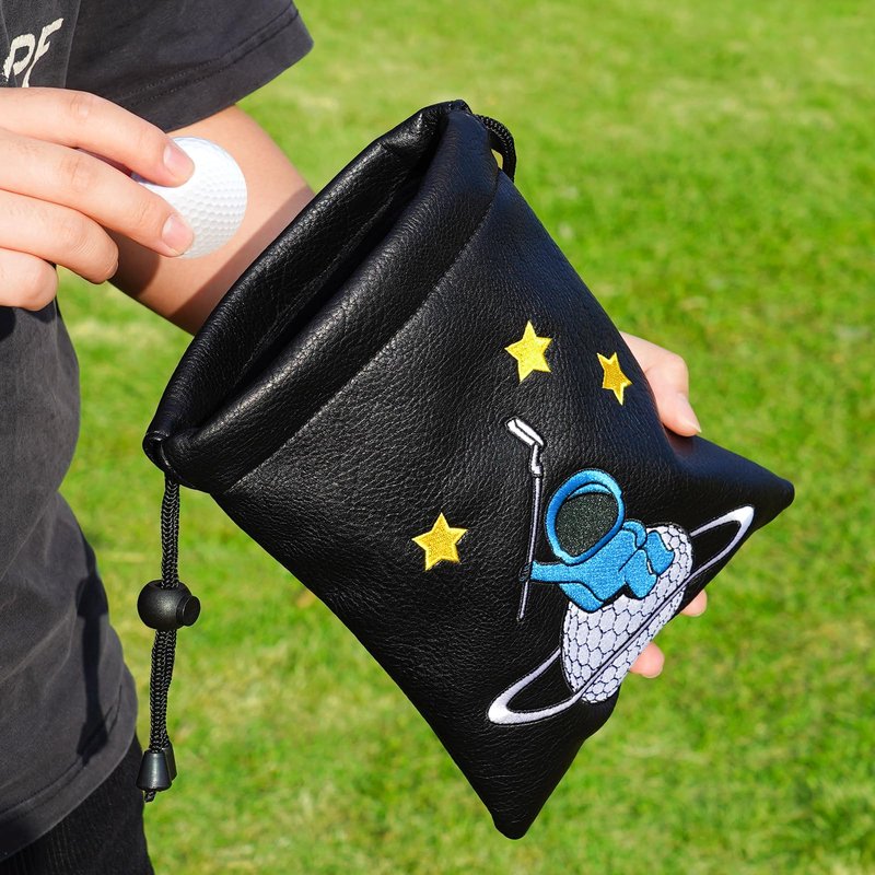 Astronaut Golf Valuables Pouch Bag, Drawstrings Golf Ball Tee Bag, Golf Pouch for Valuables and Accessories, Black/Blue/White