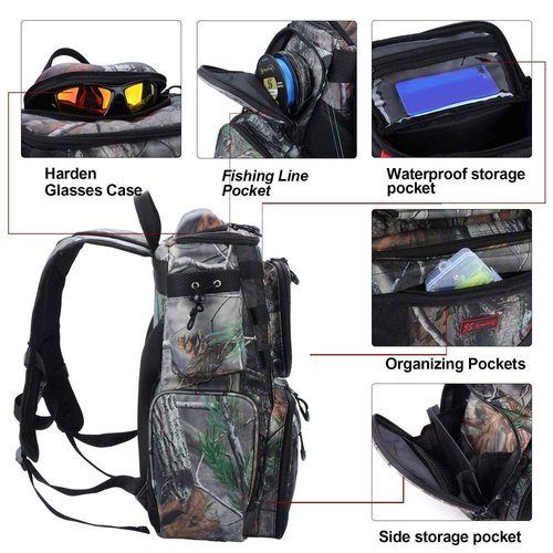 Sougayilang Fishing Tackle Backpack Waterproof Tackle Bag Storage with 4 Trays Tackle Box, Camouflage Backpack With 4 Trays, Modern
