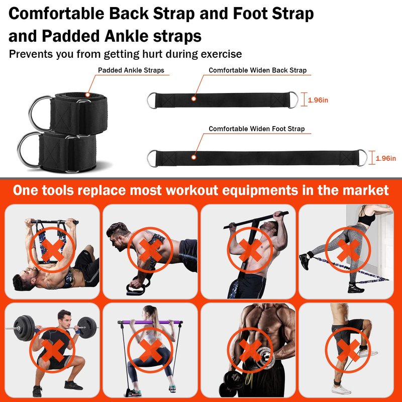 DASKING Portable Home Gym Resistance Band Bar Set with 8 Anti-Break Stackable Resistance Bands,Detachable 500LBS 2 in 1 Pilates Bar with Bands,Full Body Workout Equipment Exercise Bar Set (Black)