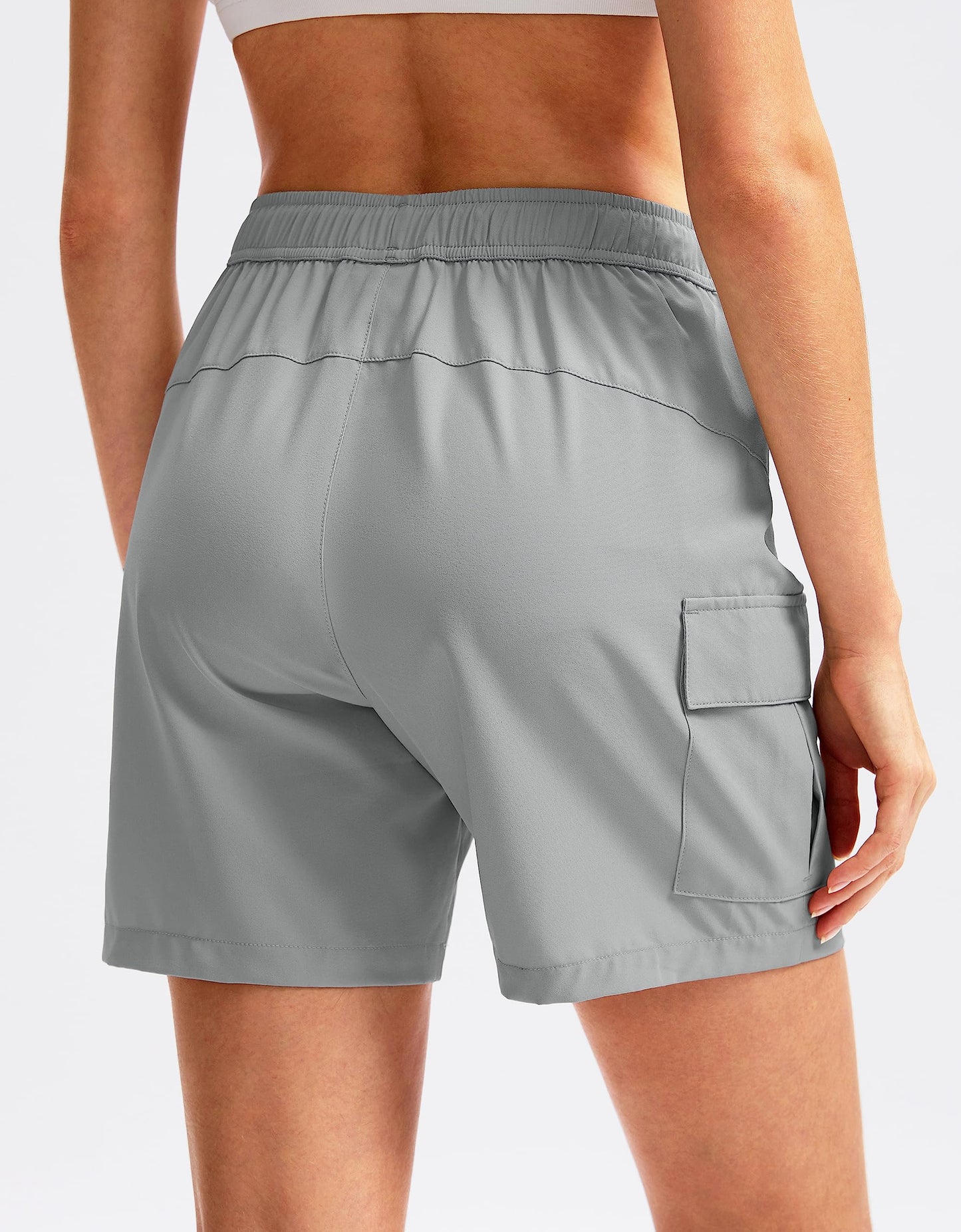 SANTINY Women's 5''/ 7''/9'' Hiking Cargo Shorts Quick Dry Lightweight Summer Shorts for Women Athletic Golf Zipper Pockets(Light Grey_M)