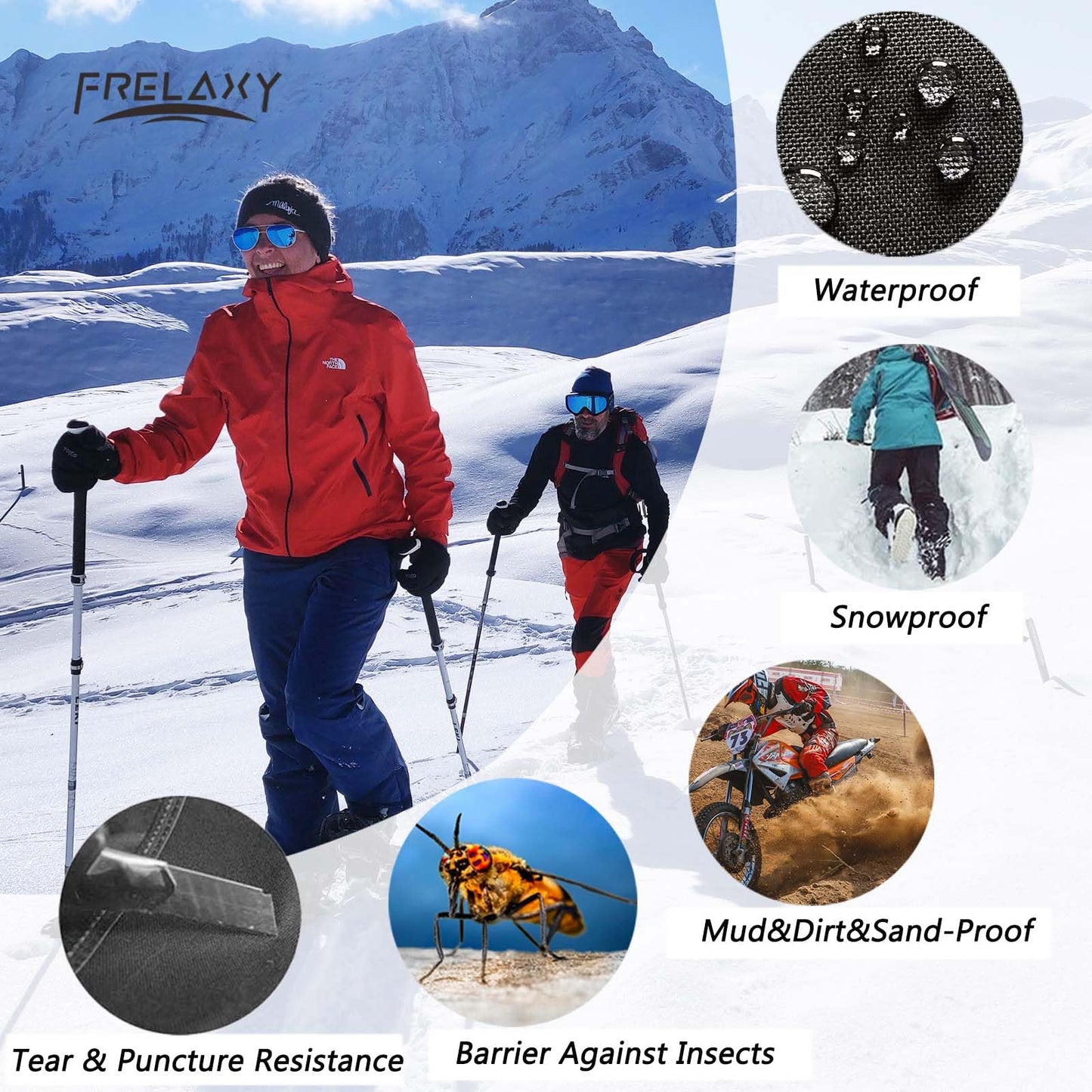 Frelaxy Leg Gaiters Ultra HIGH-Performance Hunting Gaiters, 100% Waterproof Hiking Gaiters with Upgraded Rubber Foot Strap, Adjustable Snow Boot Gaiters (Jet Black,S), Small