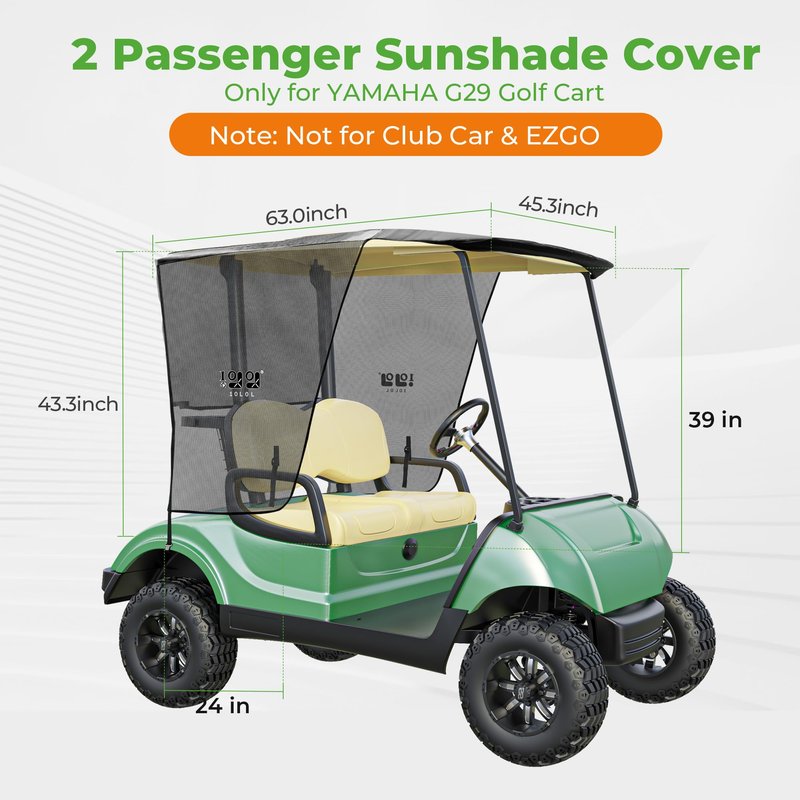 10L0L 2 Passenger Golf Cart Sun Shade Cover for Yamaha G29 Drive2 - Foldable UV-Resistant Cover with Heat Reflective Layer - Black