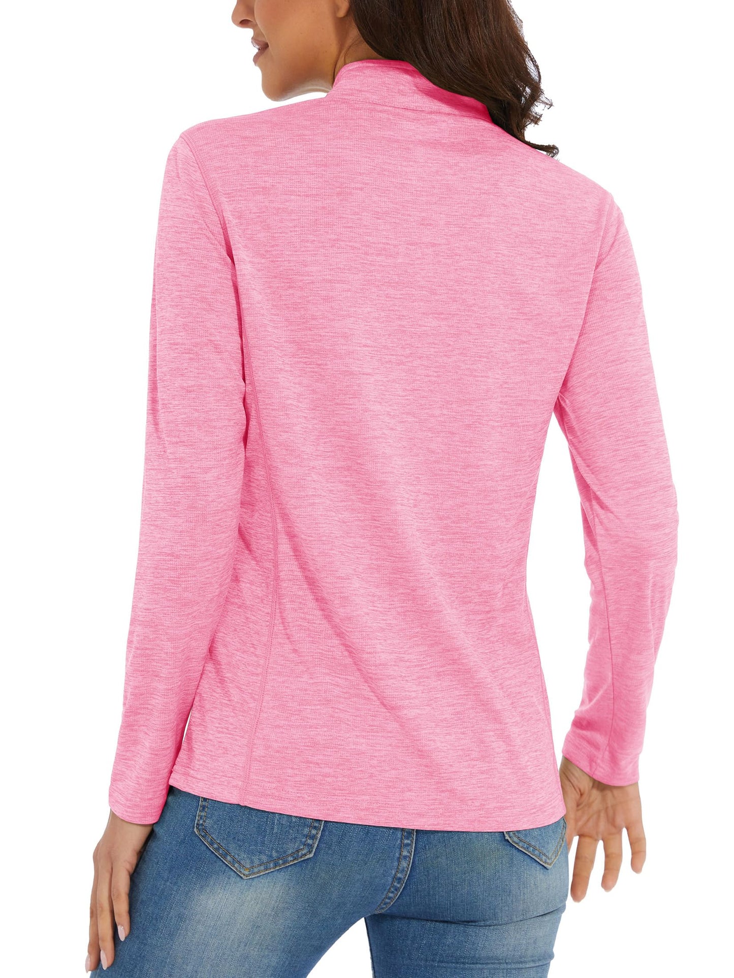 MAGCOMSEN Long Sleeve UV Shirts for Women Summer Shirts Workout Tops Running Shirts Golf Shirt Athletic Shirts Pink M