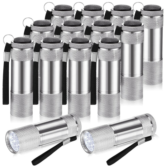 VIHOSE 12 Pcs Mini Flashlights Bulk, Bright Aluminum Handheld Flash Lights with Lanyard, Small LED Flashlights for Kids Night Reading Emergency Hurricane Camping Hiking Party Favors(Silver)