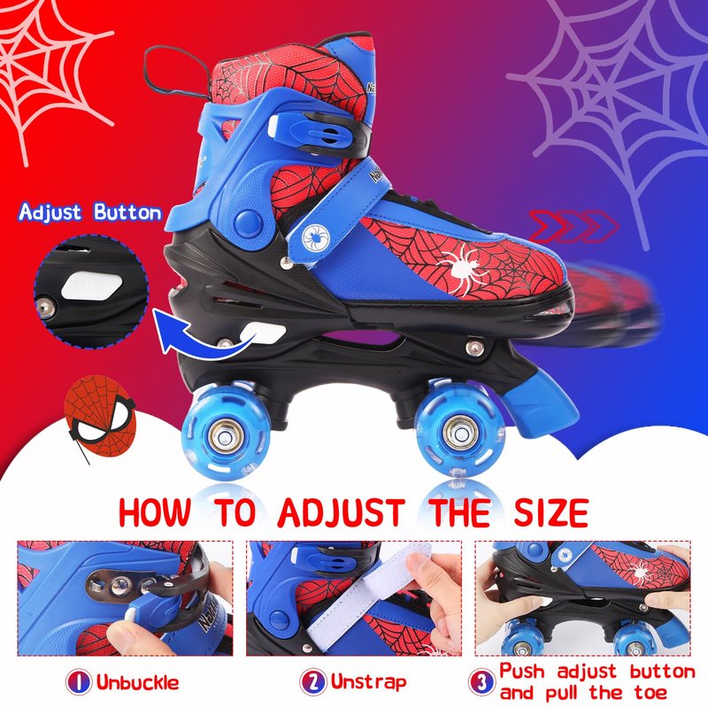 Nattork Kids Roller Skates for Boys Girls, 4 Sizes Adjustable Quad Skates with Light up Wheels,Birthday Gift for Boys Kids Beginners Indoor Outdoor Blue S