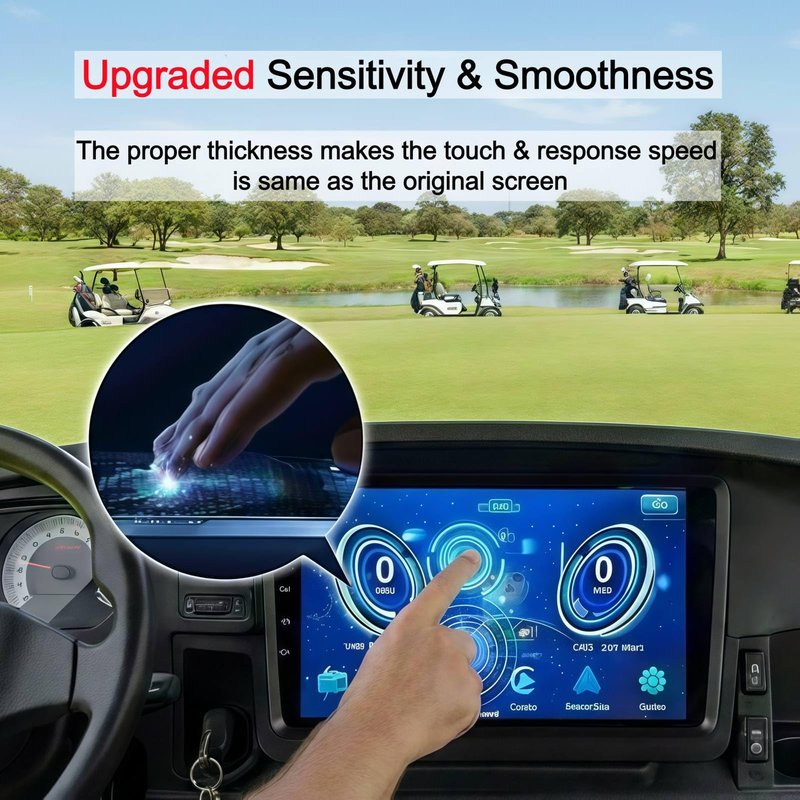 Eoho 9 Inch Golf Cart Screen Protector for EV Touchscreen Left Side Button, Tempered Glass Screen Cover Protector Anti Gravel Glare, Ev Golf Cart Accessories Protective Film(HD, 2 Pack)