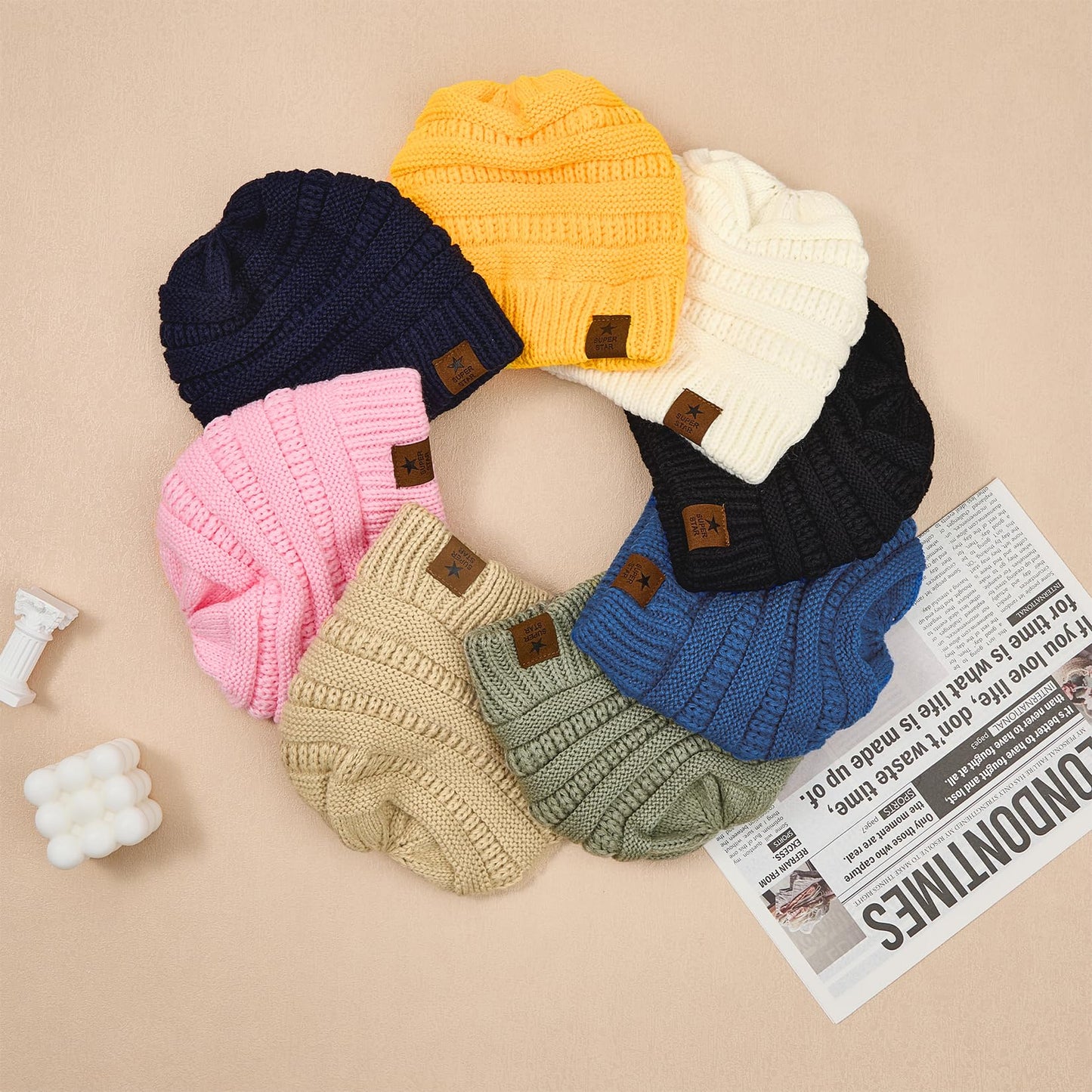 Century Star 3 Pack Baby Winter Hat Satin Lined Baby Beanie for Boys Girls Warm Knit Infant Toddler Hats Cap Black&White&Pink 6-36 Months