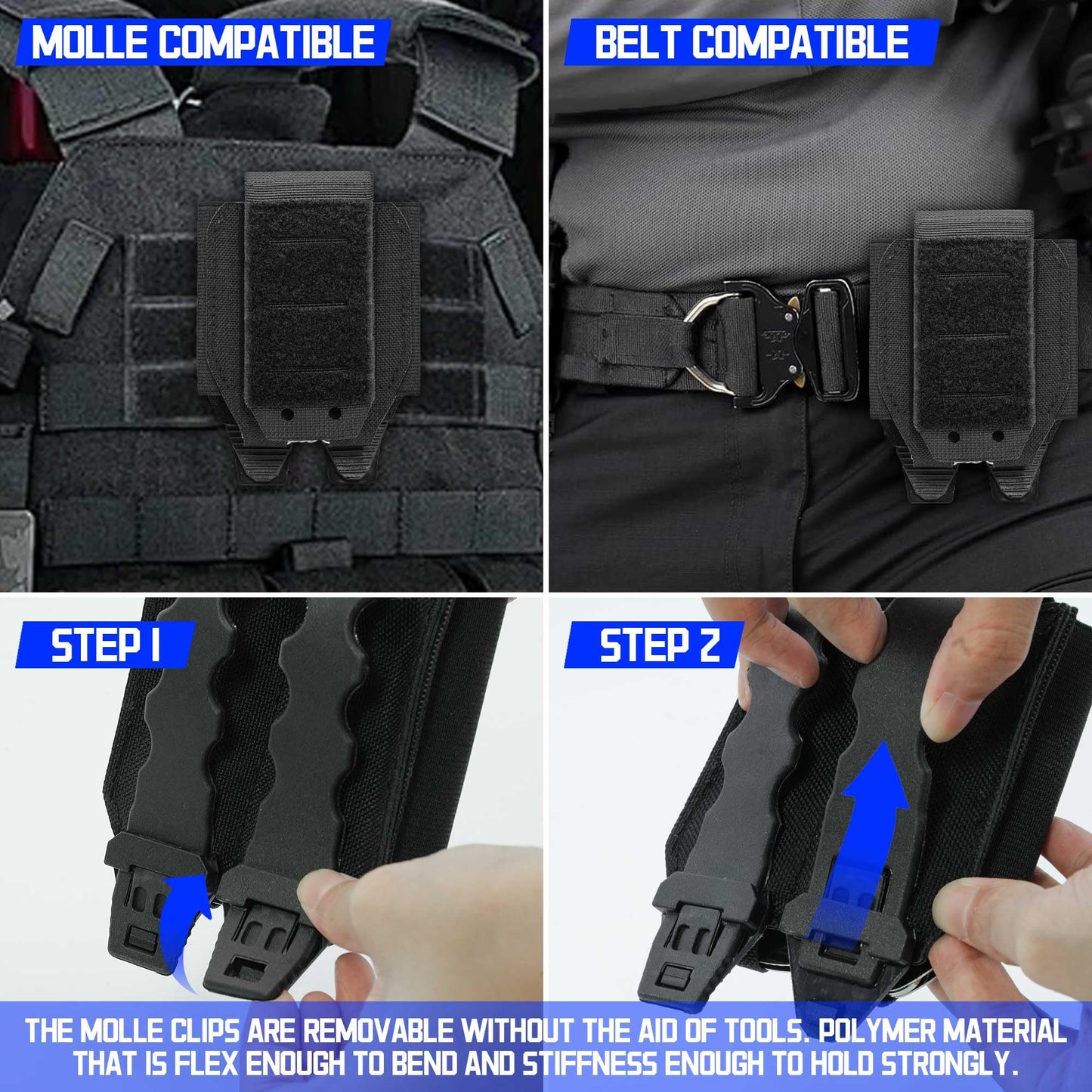 Molle Handcuff Pouch, Upgrade Laser Cut Handcuffs Case, Tactical Hand Cuff Holster Fit Chained Cuffs/Hinged Cuffs/Folding Rigid Cuffs/S&W Cuffs (2 Pack)