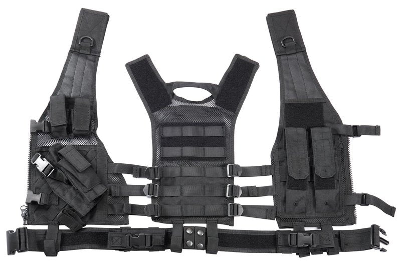 Lancer Tactical Nylon Crossdraw Airsoft Vest Youth Size w/Airsoft Pistol Holster - BLACK