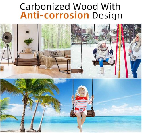 PELLOR Anticorrosive Wood Swing Seat - Waterproof, Indoor/Outdoor, 17.7x7.9x0.6 inch