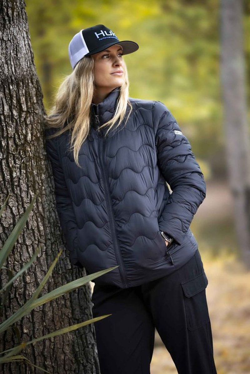 HUK Wave, DWR Insulated Fishing Jacket for Women, Black