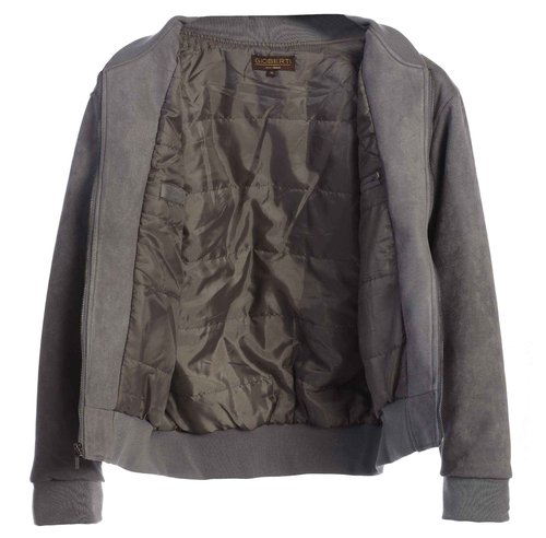 Gioberti Men's Faux Suede Bomber Jacket with Warm Light Inner Padding, Charcoal, M