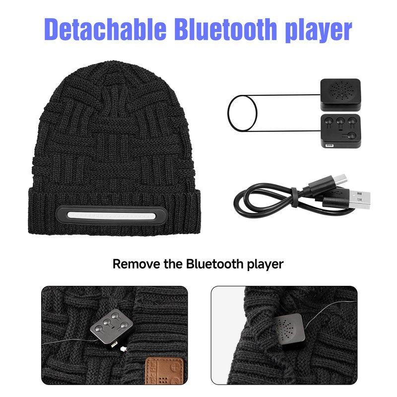 Colorful Light Beanie Hat with Bluetooth, Unisex Wireless Beanie Cap Headlamp Music hat, Windproof Warm Knit hat for Winter, Multi Light Modes