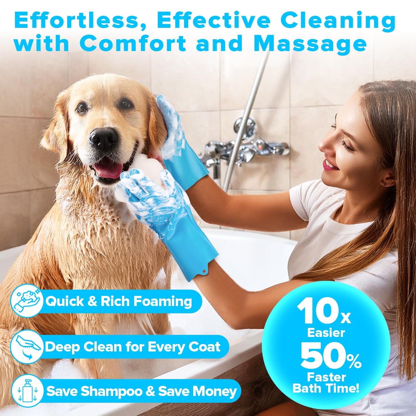 6PCS Grooming & Bath Supplies for Dogs, Cats | Dog Washing Gloves | Dog Bath Brush | Dog Shower Brush | Pet Grooming Gloves | Dog Grooming kit | Pet Supplies for Showerhead & Sprayer (Light Blue)