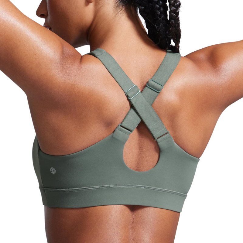CRZ YOGA Butterbreeze Criss Cross Back Sports Bras for Women - V Neck Adjustable Straps Padded Workout Training Crop Top Grey Sage Medium