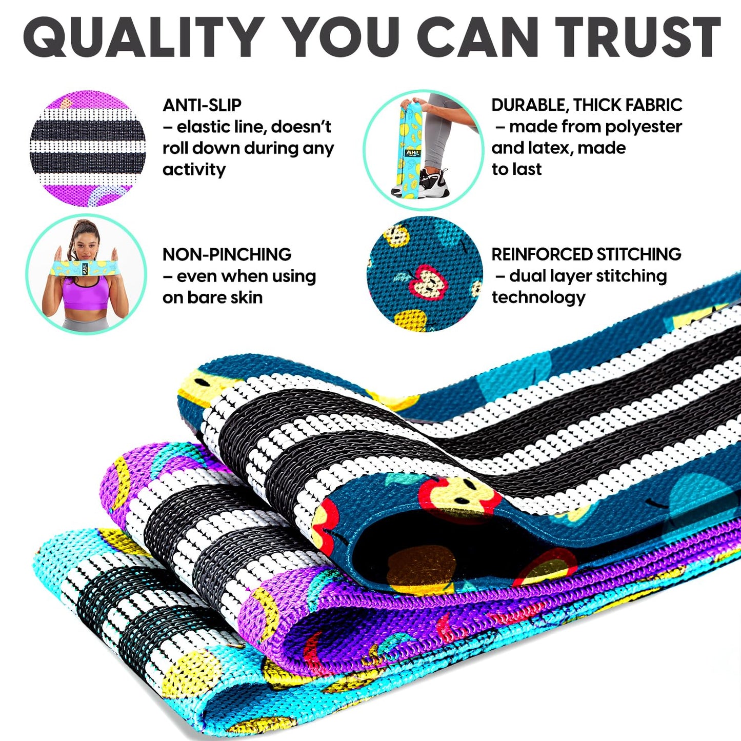 Fabric Resistance Bands for Working Out - 5 Booty Bands for Women and Men, Best Exercise Band Workout Bands for Workout Legs Butt Glute Hip - Gym Loop Fitness Bands Set for Home with Training Guide