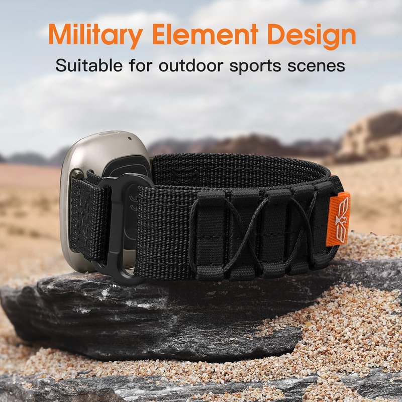 Bandletic Tactical Rugged Bands Compatible with Fitbit Versa 4 Bands, Soft Durable Military Nylon Solo Loop Sport Straps for Fitbit Versa 3/Sense 2/Sense, Large, Black